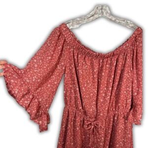 Women's 2X Floral Dress Romper Peasant Flutter Sleeves Cottagecore Milkmaid